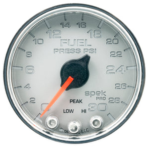 AutoMeter P31621 Autometer Spek-Pro Gauge Fuel Press 2 1/16in 30psi Stepper Motor W/Peak & Warn Slvr/Chrm