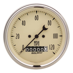 AutoMeter 1879 Autometer 3-3/8in 120mph Antique Beige Elec. Programmable Speedometer w/ Wheel Odometer
