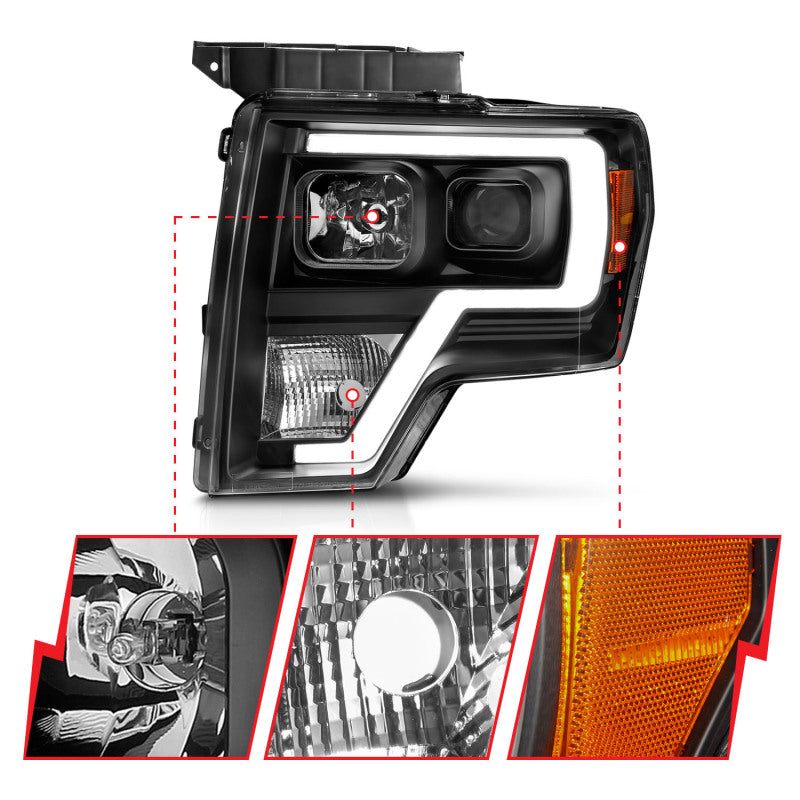 ANZO 111443 2014 fits Ford 09-20 F-150 Projector Light Bar H.L Black Amber