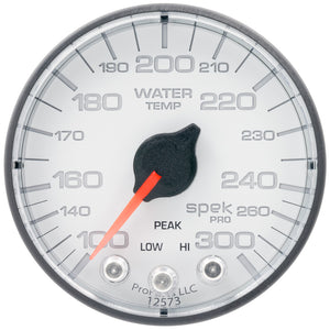 AutoMeter P346128 Autometer Spek-Pro Gauge Water Temp 2 1/16in 300f Stepper Motor W/Peak & Warn Wht/Blk