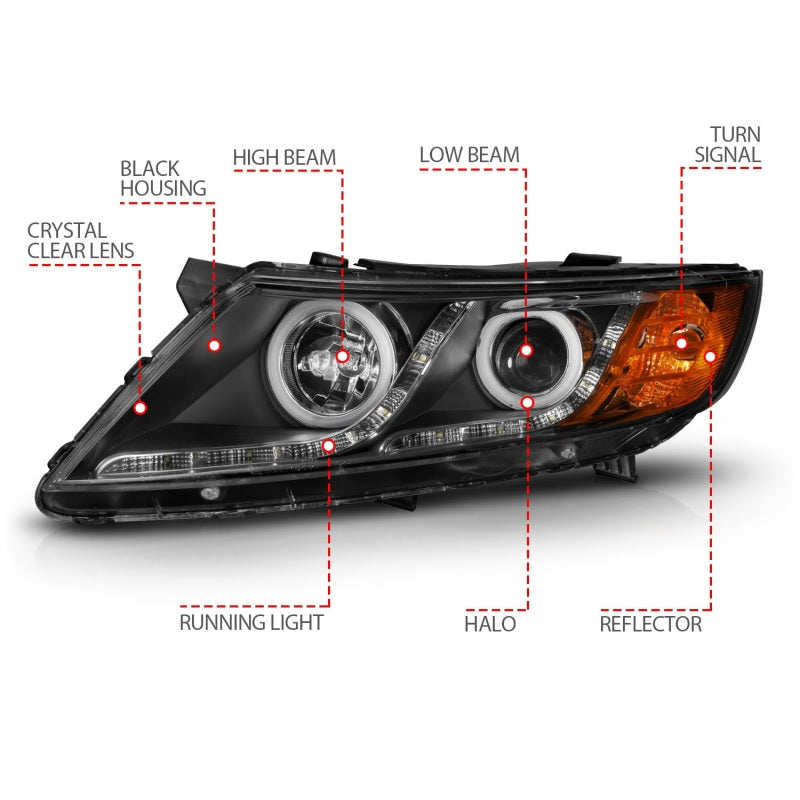 ANZO 121460 2013 fits Kia 11-20 Optima Projector Headlights w/ Halo Black (CCFL)