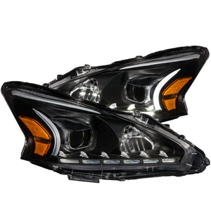 ANZO 121500 2013-2014 fits Nissan Altima Projector Headlights w/ Plank Style Design Black