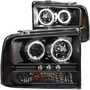 ANZO 111117 2005-2007 fits Ford Excursion Projector Headlights w/ Halo Black w/ LED Strip (CCFL) 1pc