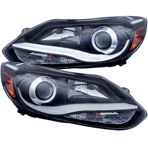 ANZO 121490 2012-2014 fits Ford Focus Projector Headlights w/ Plank Style Design Black