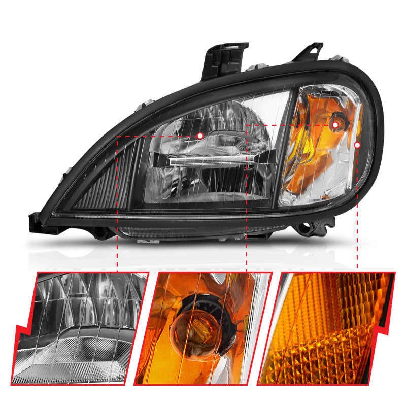 ANZO 131028 1913 fits Freightliner 96-20 Columbia LED Crystal Headlights Black Housing w/ Clear Lens (Pair)