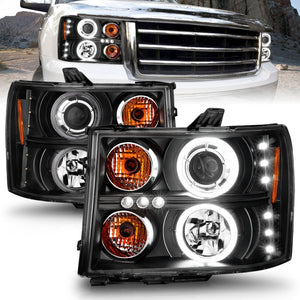 ANZO 111125 2007-2013 fits GMC Sierra 1500 Projector Headlights w/ Halo Black