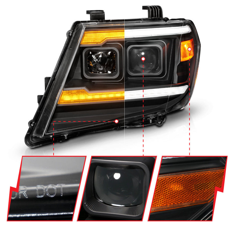 ANZO 111597 fits Nissan 09-20 Frontier Black Projector Plank Style DRL w/ Switchback & Sequential LED DRL