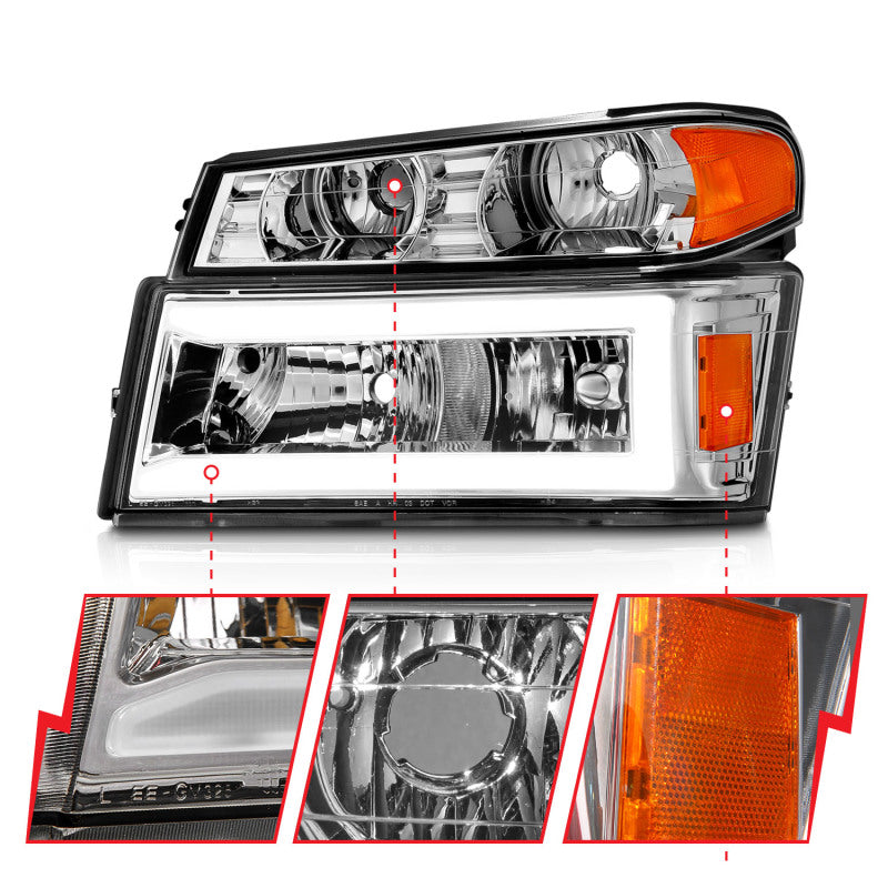 ANZO 111559 GM Colorado/Canyon/I-Series Crystal Headlights - w/ Light Bar Chrome Housing 4pcs