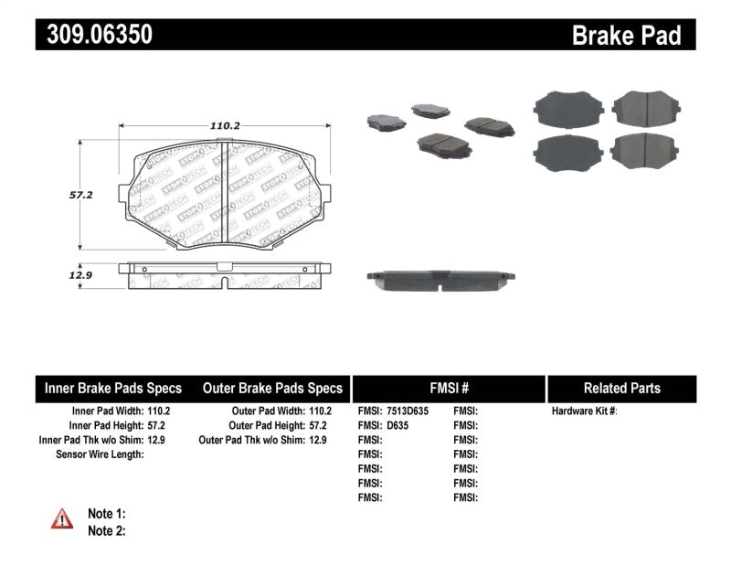 Stoptech 309.0635 Performance 94-97/99-05 fits Miata w/Normal Suspension Front Brake Pads D635