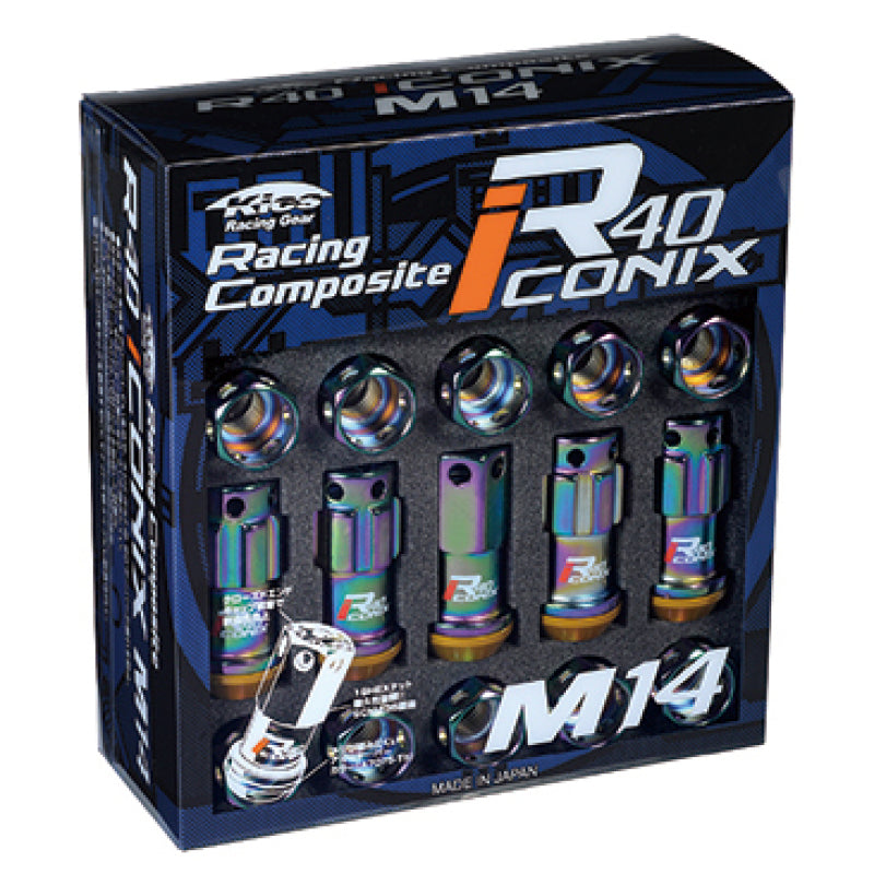 Project Kics WRIA14NR 14X1.50 Neochrome R40 Iconix Lug Nuts (Red Cap) - Set of 16+4 Locks