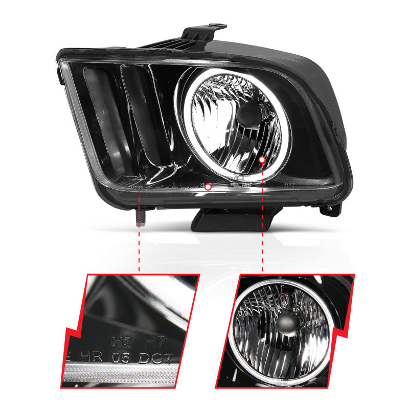 ANZO 121033 2009 fits Ford 05-20 Mustang Crystal Headlights w/ Halo Black (CCFL)