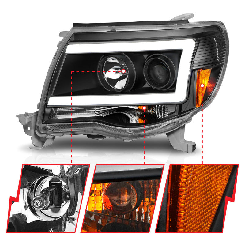 ANZO 111517 fits Toyota 05-09 Tacoma Projector Light Bar Style Headlights w/ C Light Bar