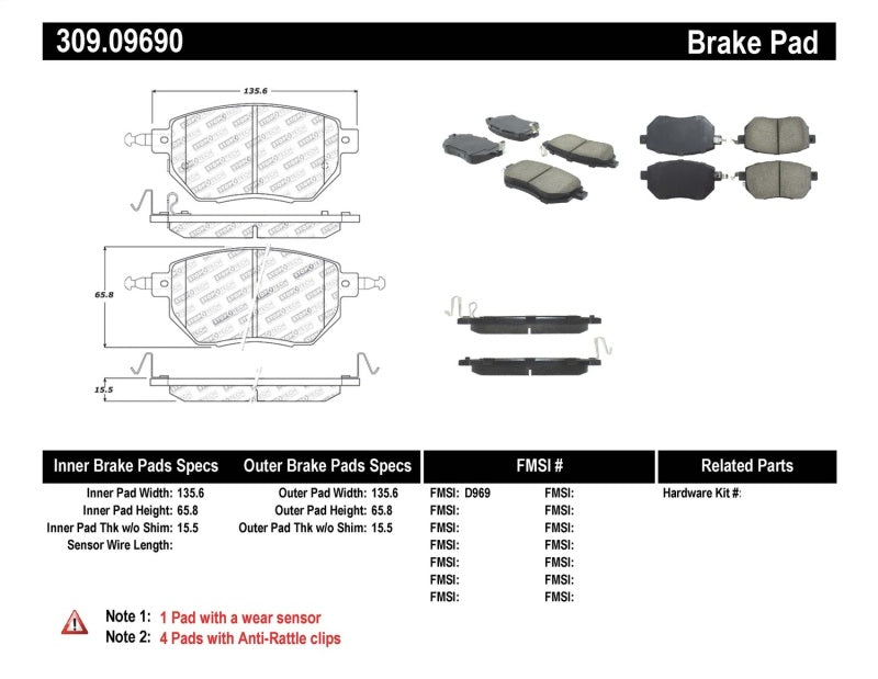 Stoptech 309.0969 Performance 03-11/05 Infiniti / 05-06 Nissan Front Brake Pads