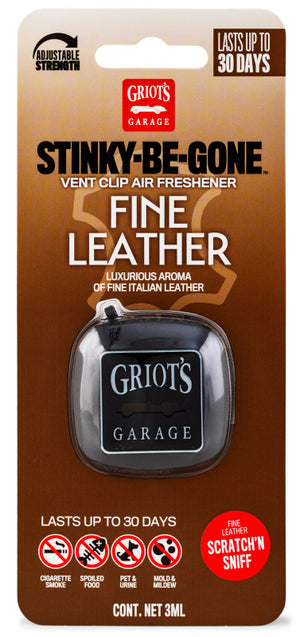 Griots Garage 10763 Stinky-Be-Gone Vent Clip Air Freshener - Fine Leather
