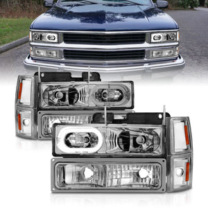 ANZO 111508 88-98 fits Chevrolet C1500 Crystal Headlights Chrome Housing w/ Signal and Side Marker Lights