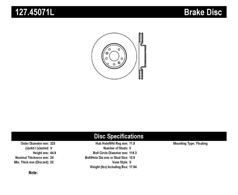 Stoptech 127.45071L 04-09 Mazda RX-8 Slotted & Drilled Left Front Rotor