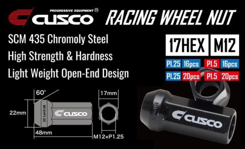 Cusco 00B 738 1520B Universal Wheel Lug Nut Set M12 x P1.5mm - Black (20pcs)