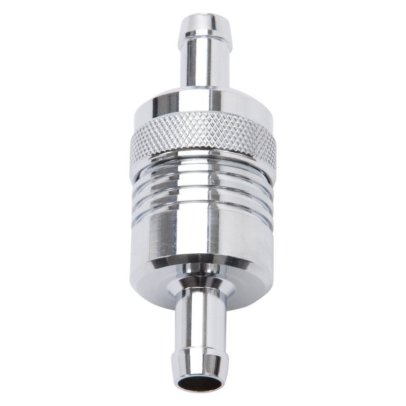 Edelbrock 8136 Fuel Filter Aluminum 3In X 01/ 1/8In 3/8In Inlet/Outlet Chrome