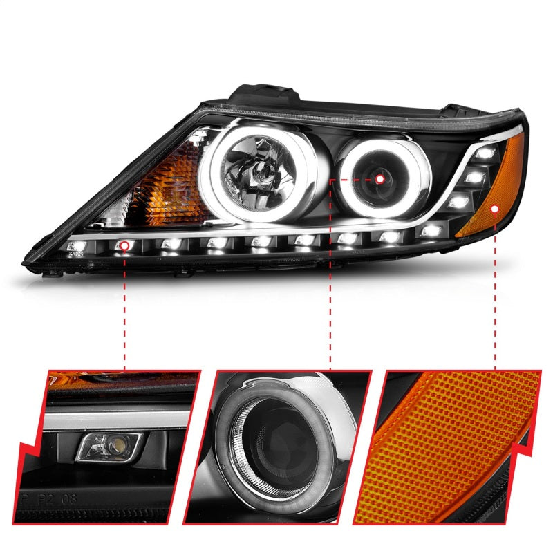 ANZO 111248 2013 fits Kia 11-20 Sorento Projector Headlights w/ Halo Black (CCFL)