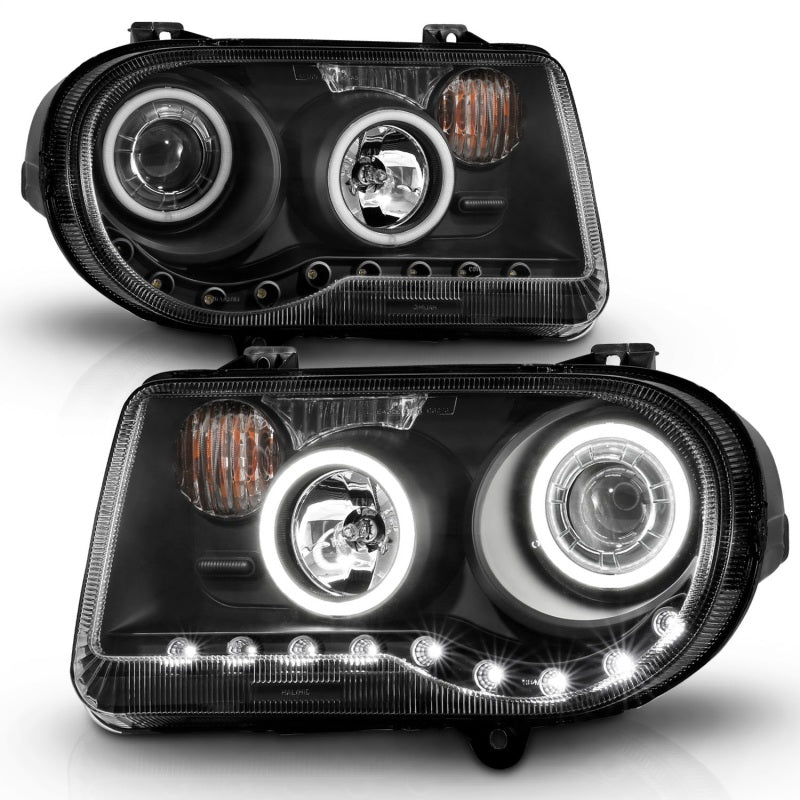 ANZO 121251 2010 fits Chrysler 05-20 300C Projector Headlights w/ Halo Black (CCFL) G2