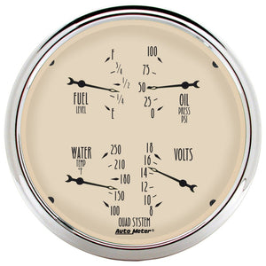 AutoMeter 1810 AutoMeter Gauge Quad 5in. 240 Ohm(e) to 33 Ohm(f) Elec Antique Beige
