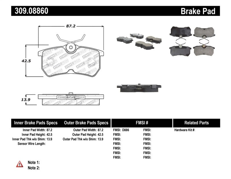 Stoptech 309.0886 Performance Brake Pads