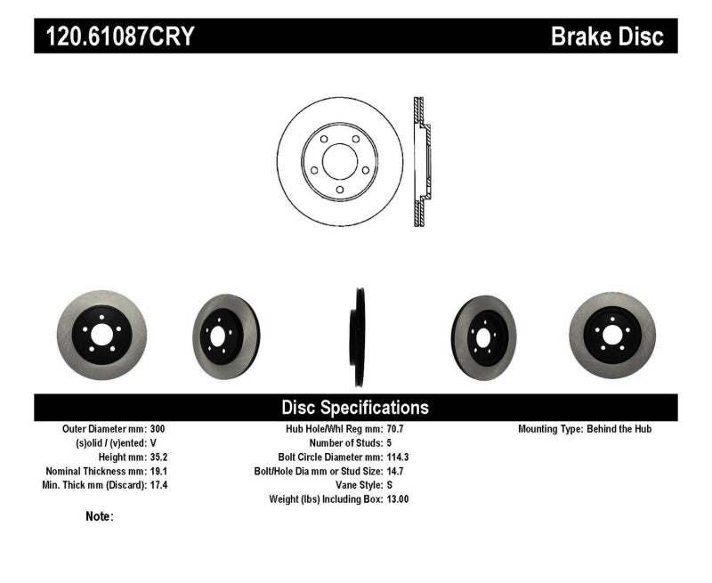 Stoptech 120.61087CRY 05-14 Ford Mustang Cryo-Stop Rear Premium Rotor
