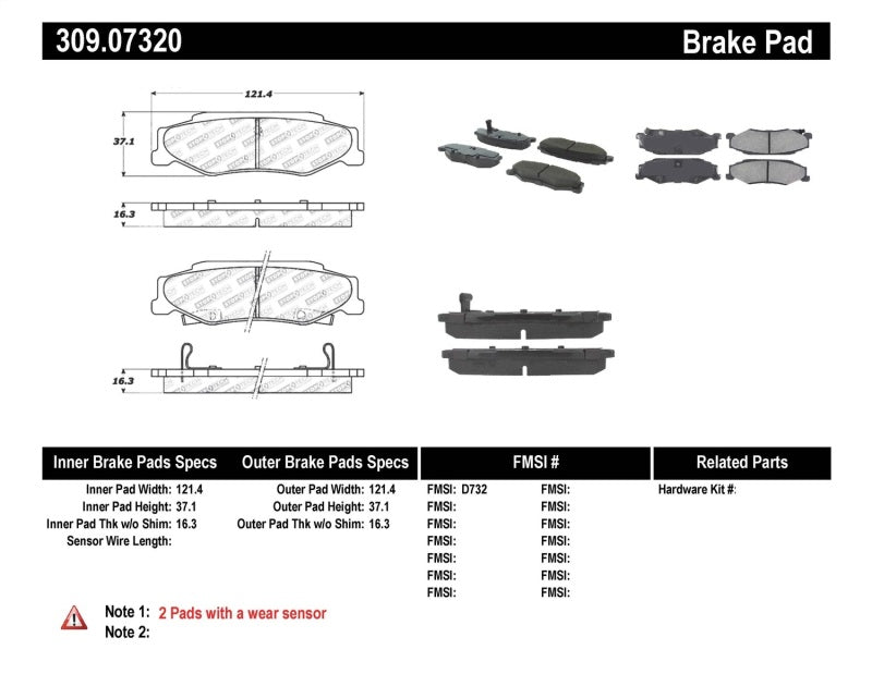 Stoptech 309.0732 Performance 04-08 Cadillac XLR/XLR-V / 97-10 Chevrolet Corvette Rear Brake Pads