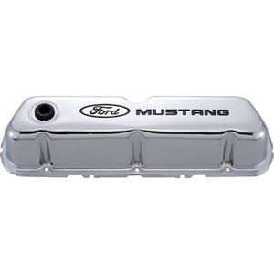 fits Ford Racing 302-100 Ford Mustang Logo Stamped Steel Chrome Valve Covers