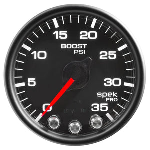 AutoMeter P30332 Autometer Spek-Pro Gauge Boost 2 1/16in 35psi Stepper Motor W/Peak & Warn Black/Black