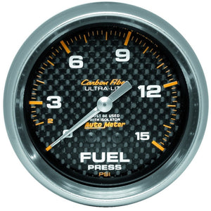 AutoMeter 4813 AutoMeter Gauge Fuel Pressure 2-5/8in. 15PSI Mech. Incl. Isolator Carbon Fiber