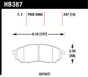 Hawk Performance HB387Z.547 350z/G35 w/o Brembo Ceramic Street Front Brake Pads