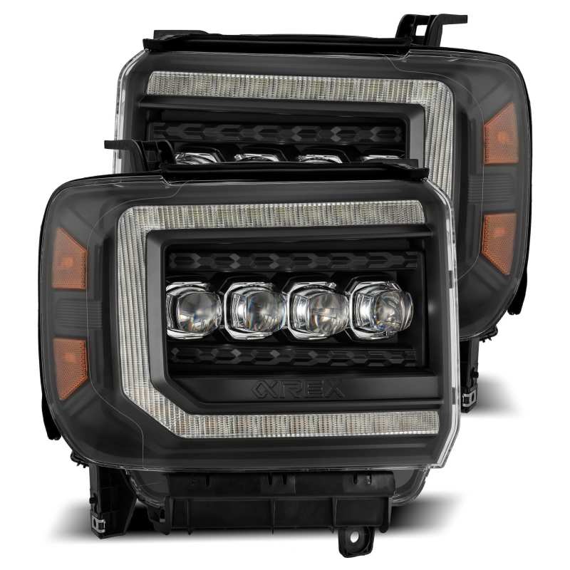 AlphaRex 880617 fits GMC 14-18 Sierra NOVA LED Proj Headlights Plank Style Black w/Activ Light/Seq Signal/DRL