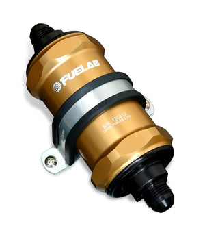 Fuelab 81812-5 818 In-Line Fuel Filter Standard -8AN In/Out 40 Micron Stainless - Gold
