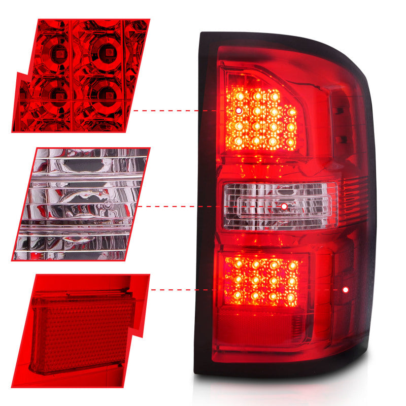 ANZO 311399 2018 fits GMC 14-20 Sierra LED Tail Lights Black Housing Red/Clear Lens