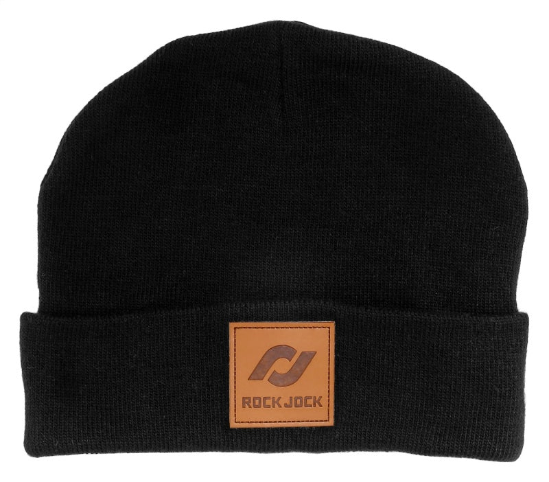 RockJock RJ-716001-1 Beanie Black w/ Leather Patch RJ Logo One Size Fits All