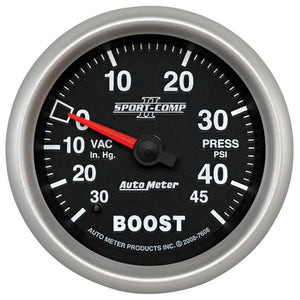 AutoMeter 7608 Autometer Sport-Comp II VAC/Boost 2 5/8in 30 IN HG-45PSI Mechanical Gauge