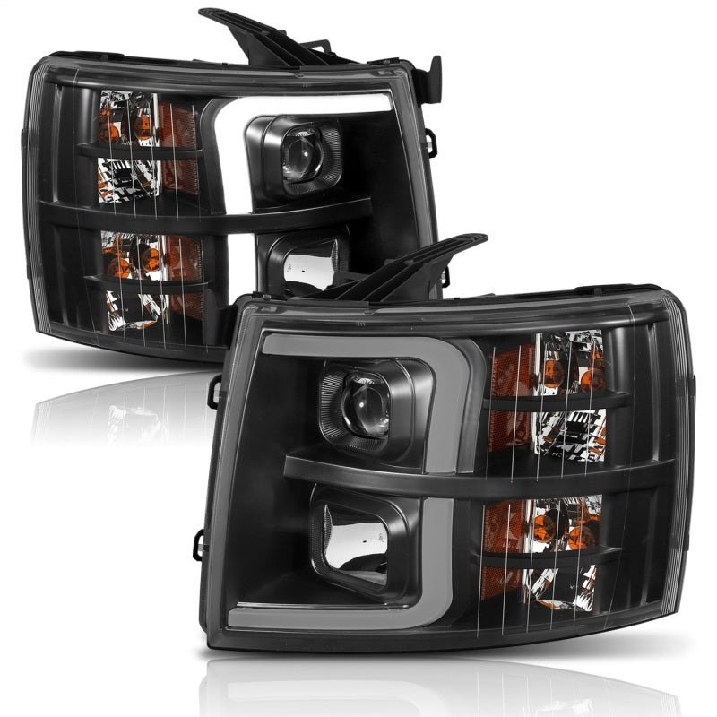 ANZO 111410 fits Chevrolet 07-13 Silverado 1500 Plank Style Projector Headlights Black w/ Amber