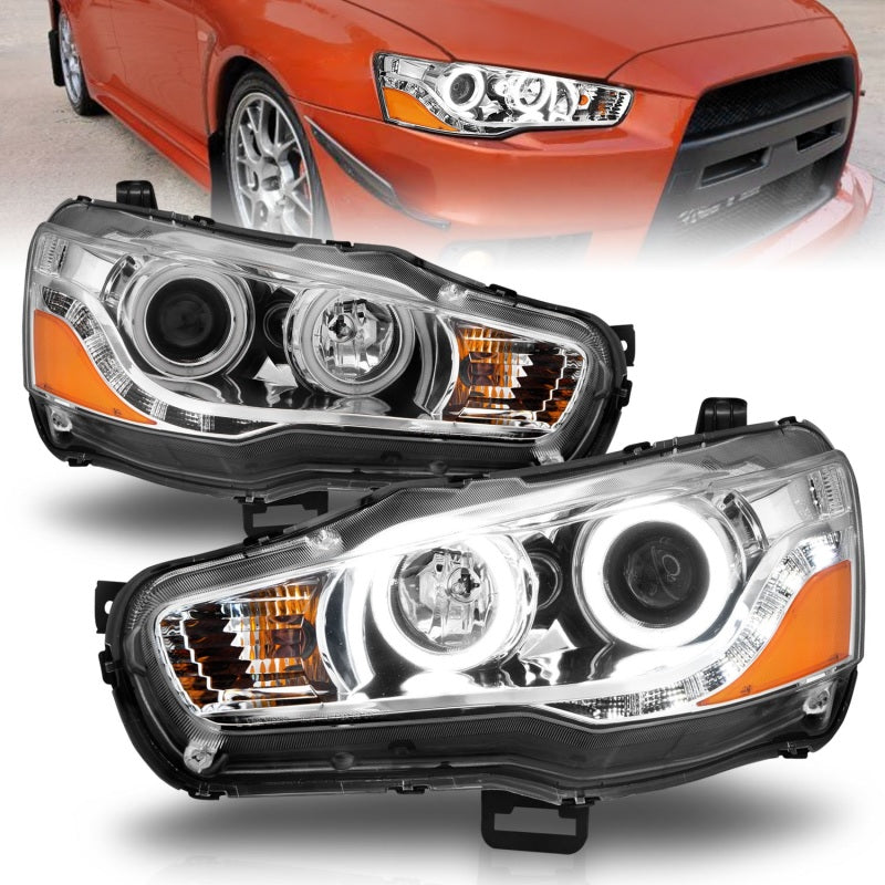 ANZO 121427 2015 fits Mitsubishi 08-20 Lancer Projector Headlights w/ Halo Chrome (CCFL)