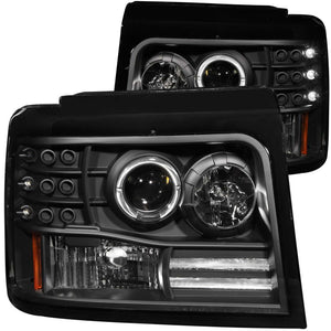 ANZO 111184 1992-1996 fits Ford F-150 Projector Headlights w/ Halo Black w/ Side Markers and Parking Lights