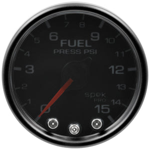 AutoMeter P31552 Autometer Spek-Pro Gauge Fuel Press 2 1/16in 15psi Stepper Motor W/Peak & Warn Blk/Smoke/Blk