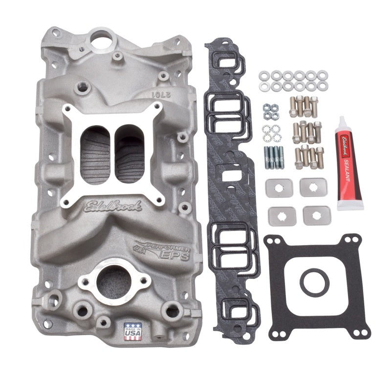 Edelbrock 2040 Manifold w/ Installation Kit Performer Eps fits SBC 1957-1986 Natural Finish