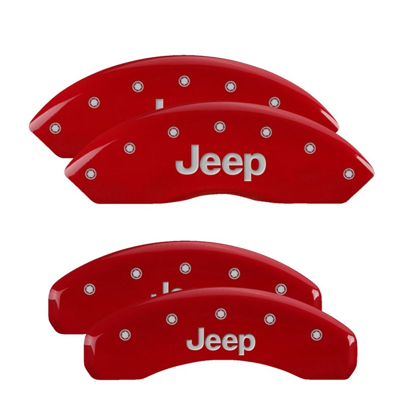 MGP 42019SJEPRD 4 Caliper Covers Engraved Front & Rear fits Jeep Red Finish Silv