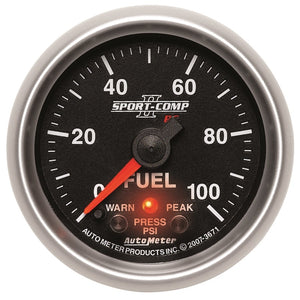 AutoMeter 3671 Autometer Sport-Comp II 52mm 0-100 PSI Fuel Pressure Gauge