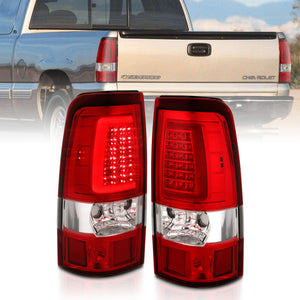 ANZO 311332 1999-2002 fits Chevy Silverado 1500 LED Taillights Plank Style Chrome With Red/Clear Lens
