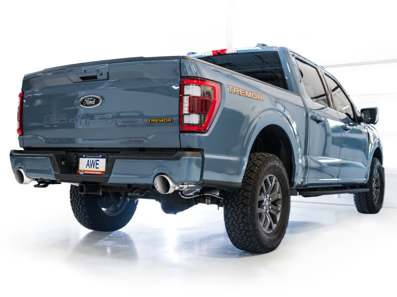 AWE Tuning 2021+ Ford F150 Tremor w/ Bumper Cutouts 0FG Resonated Catback w/ Chrome Silver Tips