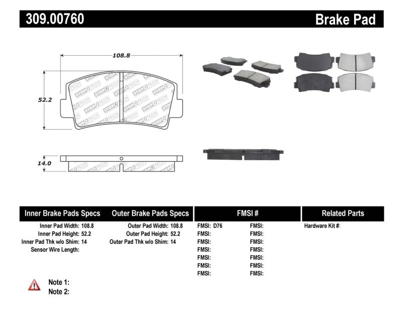 Stoptech 309.0076 Performance Brake Pads