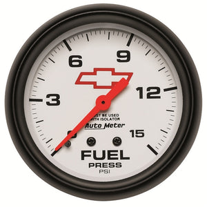 AutoMeter 5813-00406 AutoMeter Gauge Fuel Press 2-5/8in. 15PSI Mech W/Isolator fits Chevy Red Bowtie White
