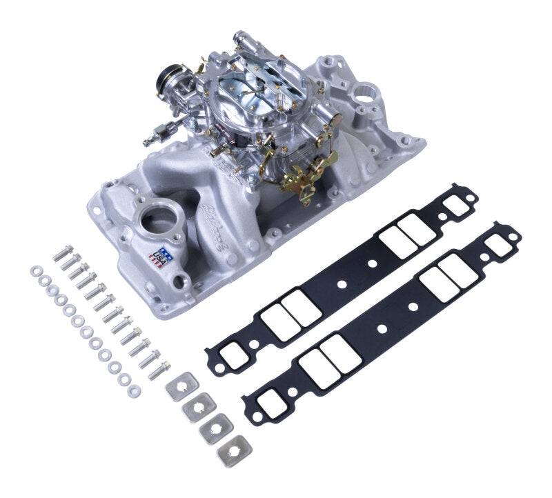 Edelbrock 2004 Manifold and Carb Kit Performer RPM Air-Gap fits SBC 1957-1986 Natural Finish