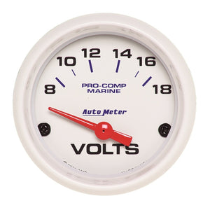 AutoMeter 200756 Autometer Marine White 2-1/16in 18V Electric Voltmeter Gauge